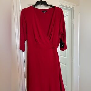 Size 20W Signature by Sangria Vibrant Red Quarter Sleeve Wrap Dress